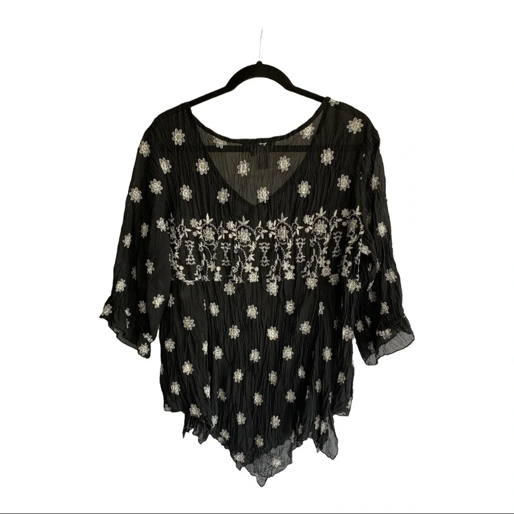 Coldwater Creek Sheer Embroidered Top Sz L - Picture 2 of 5